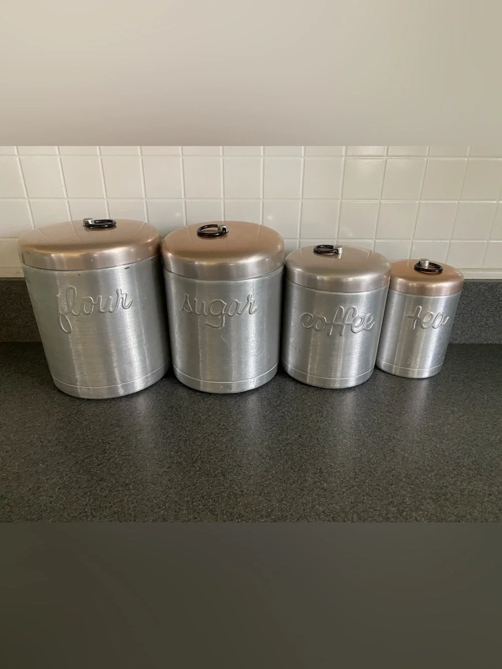 Vintage Heller Hostess Ware Kitchen Canister Set - Flour, Sugar, Coffee, Tea